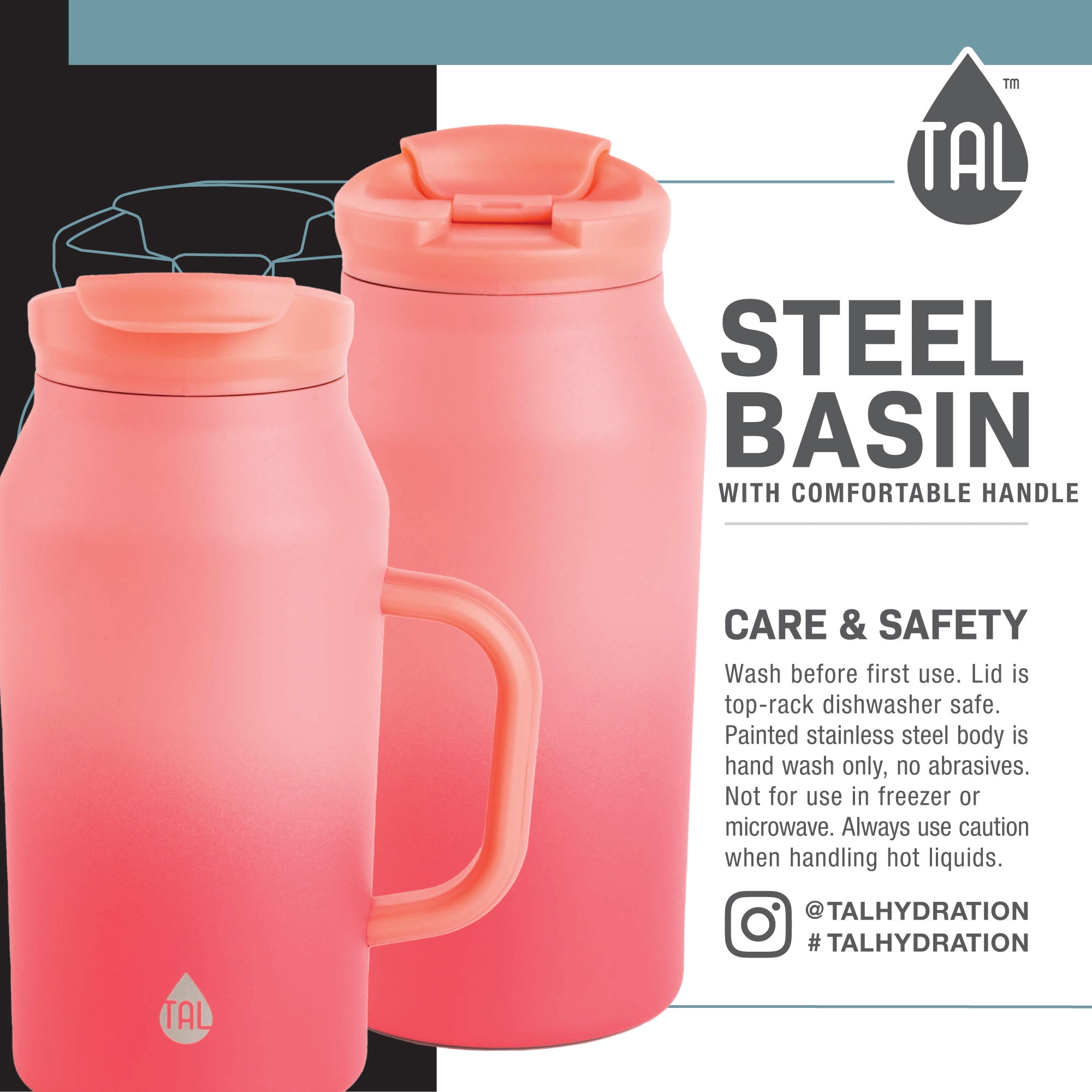 TAL Stainless Steel Basin Water Bottle 30oz, Pink 