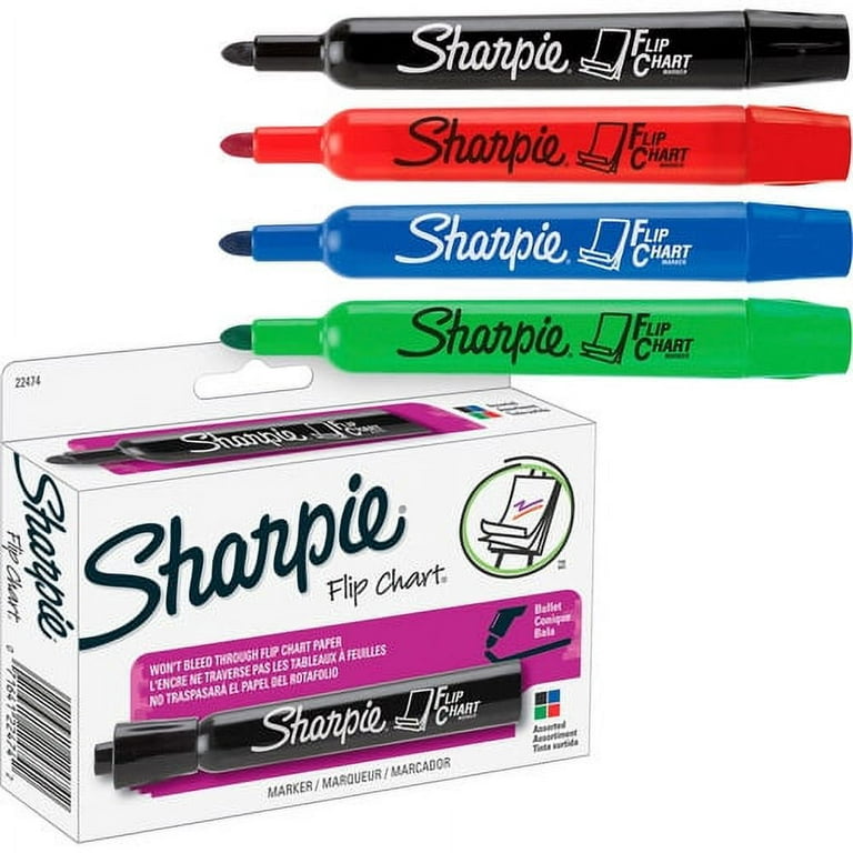 Sharpie Flip Chart Marker, Broad Bullet Tip, Assorted Colors, 4/Set