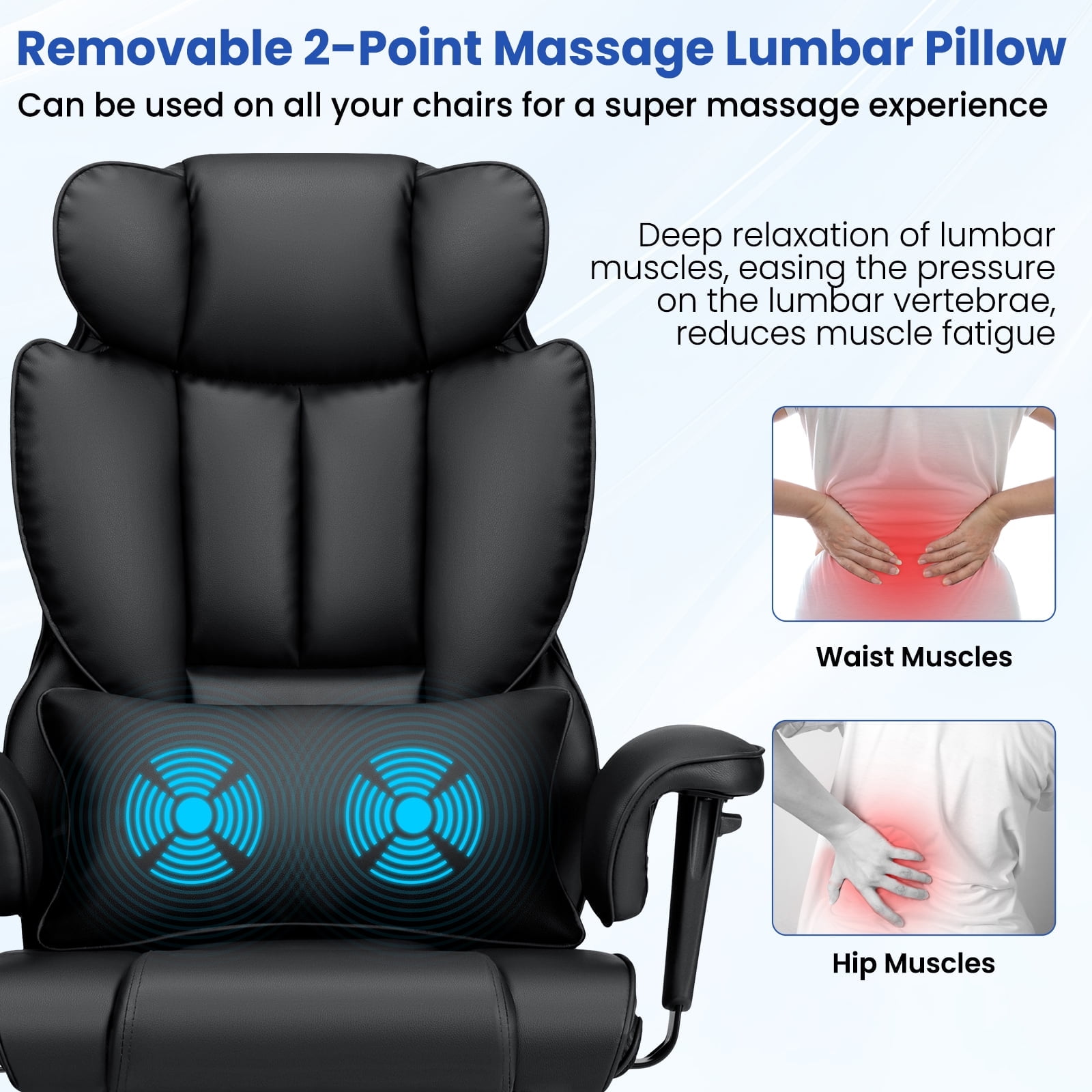 Hoffree Big and Tall Office Chair 450lbs, Executive Computer Desk Chair with Massage Ergonomic  Leather Chair with Footrest Reclining Desk Office Chair with Lumbar Support for Home Office