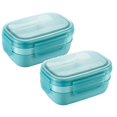 thumbnail image 1 of Oleegame 2PC Produce Storage Box Lunch Box Neutral Lunch Box Stackable Split Lunch Box 67 Ounces Built In Cutlery 3 Compartments Microwave And Dishwasher Blue, 1 of 9