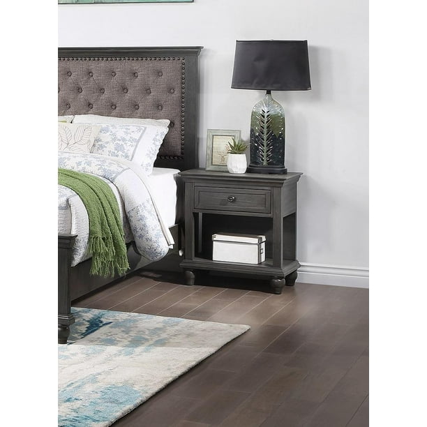 Transitional Wooden Nightstand with Drawer and Shelf, Sofa Side Table ...