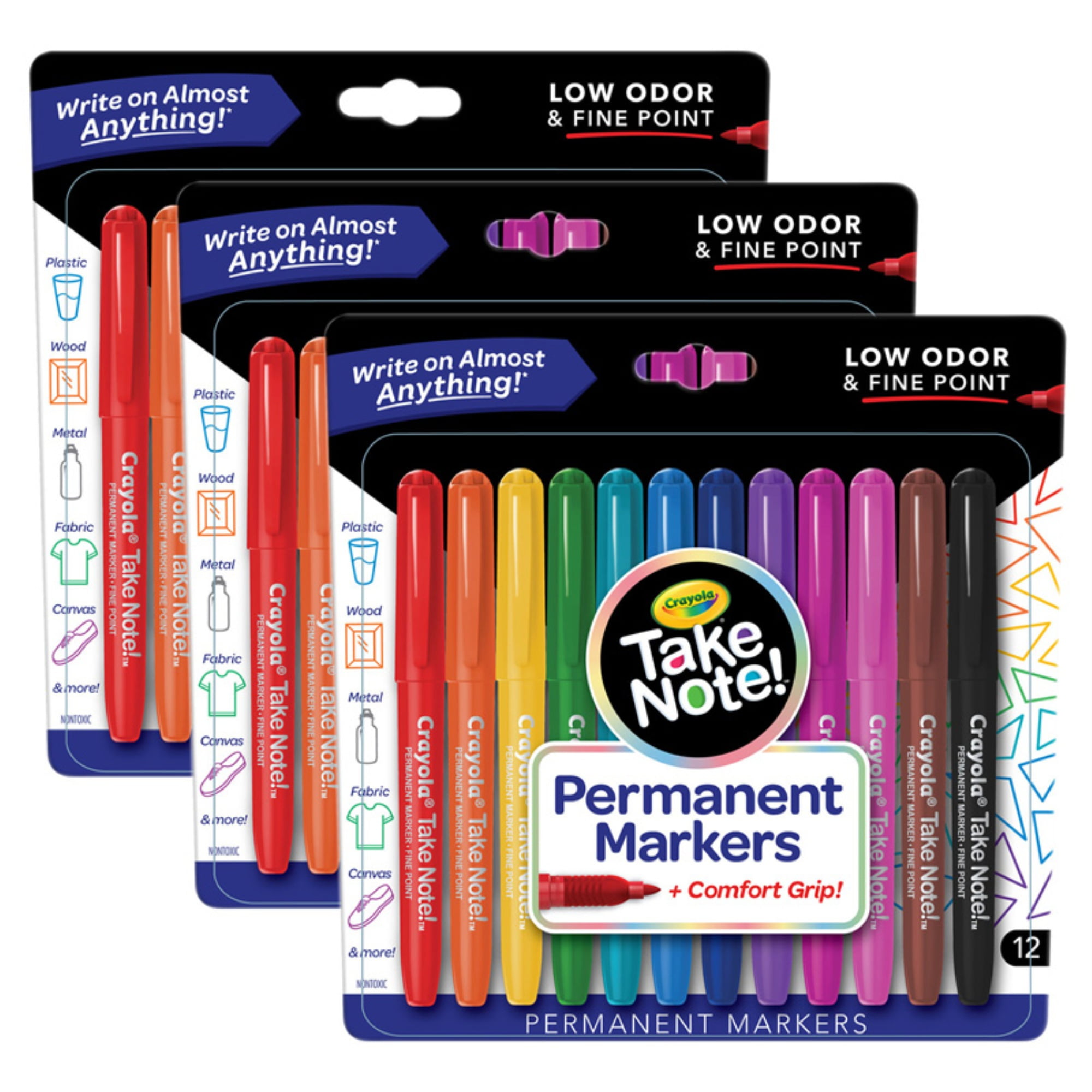 Take Note! Permanent Markers, 12 Per Pack, 3 Packs