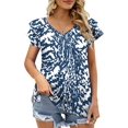 thumbnail image 2 of CHOK Womens Tops Summer Double Ruffle Short Sleeve V-Neck Casual Blouses  Colorful Leaves-L(US 12-14), 2 of 5