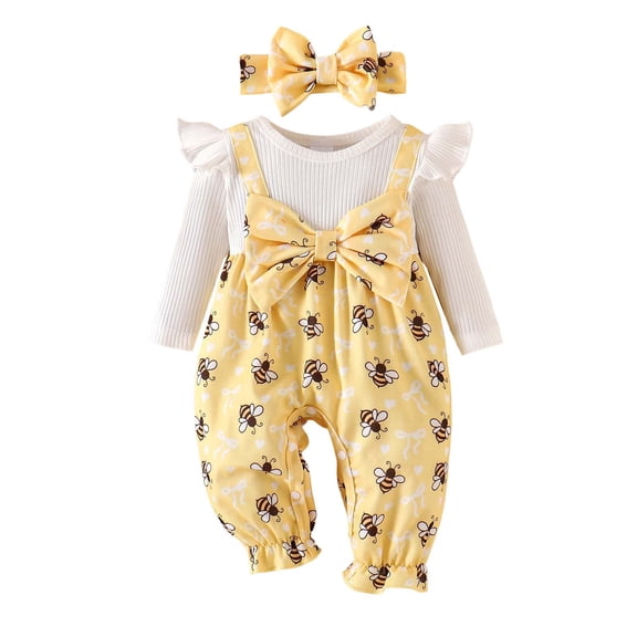 RFQWOVSR Baby Girls Long Sleeve Print Romper Fall Casual Bodysuit 3-6 Months
