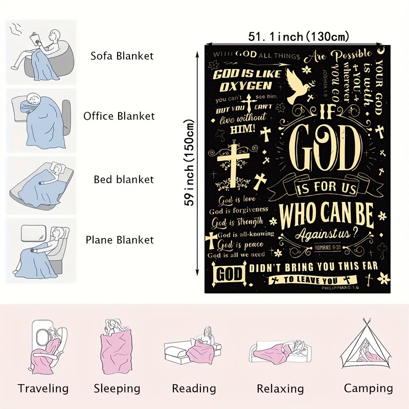 Inspirational Faith Blanket Gift for Men & Women Cozy Flannel Throw with Uplifting Religious Messages All Season Comfort Perfect for Home or Prayerful Moments Inspirational Blanket