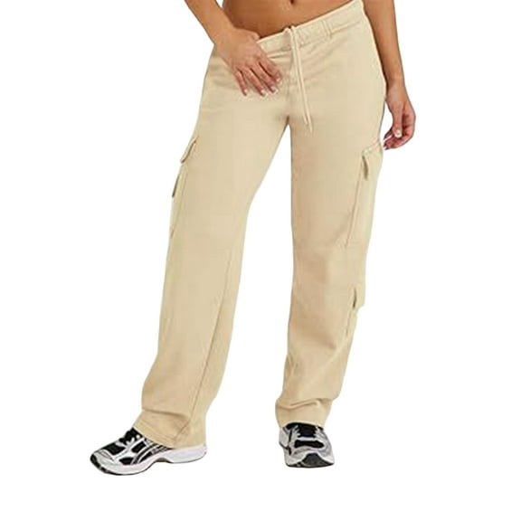 Women Cargo Pants Fleeece High Waisted Baggy Sweatpants for Women Casual Pants with 8 Pockets Apricot Color XXL