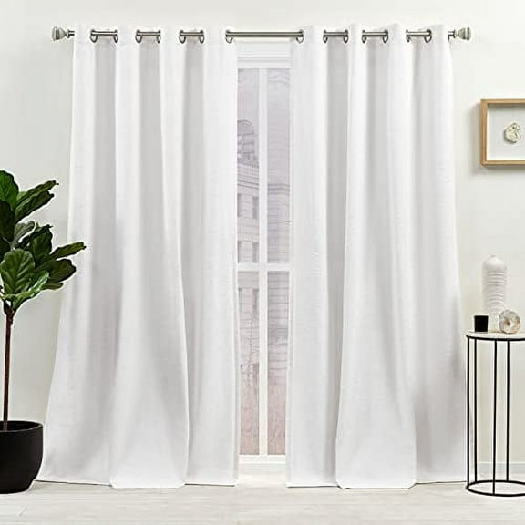 Nicole Miller New York Sawyer Cotton Blend Grommet Top Light Filtering Curtain Panels, 52"x84", White, Set of 2