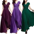 thumbnail image 2 of Discountstore145 Vestido largo para mujer, otoño, invierno, elegante, color liso, cuello en V, manga corta, parte delantera cruzada, cintura ajustada, para cóctel, fiesta, para boda de noche Xishao ropa, 2 of 2