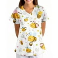 thumbnail image 2 of IYYVV Scrub Tops Women Cute 图案 Graphic Scrub Tops Plus Size V-Neck Stretch Soft Cartoon Nurse Uniform Tshirts Shirts with Pockets Cyan 4XL, 2 of 5