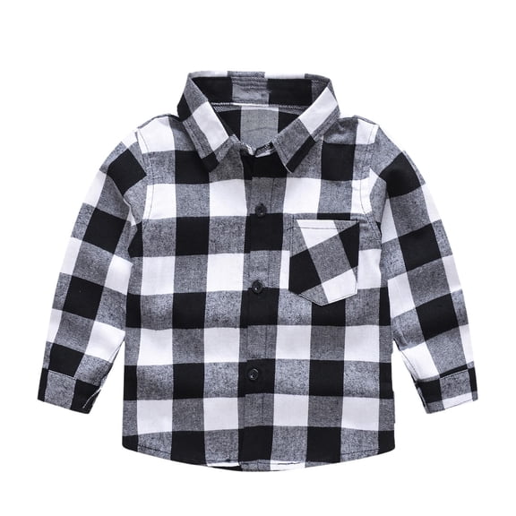 Kiijoy Toddler Boys Plaid Long Sleeve Button-Down Shirt Kids Casual Pocket Shirt Top, Beige, 2-3 Years