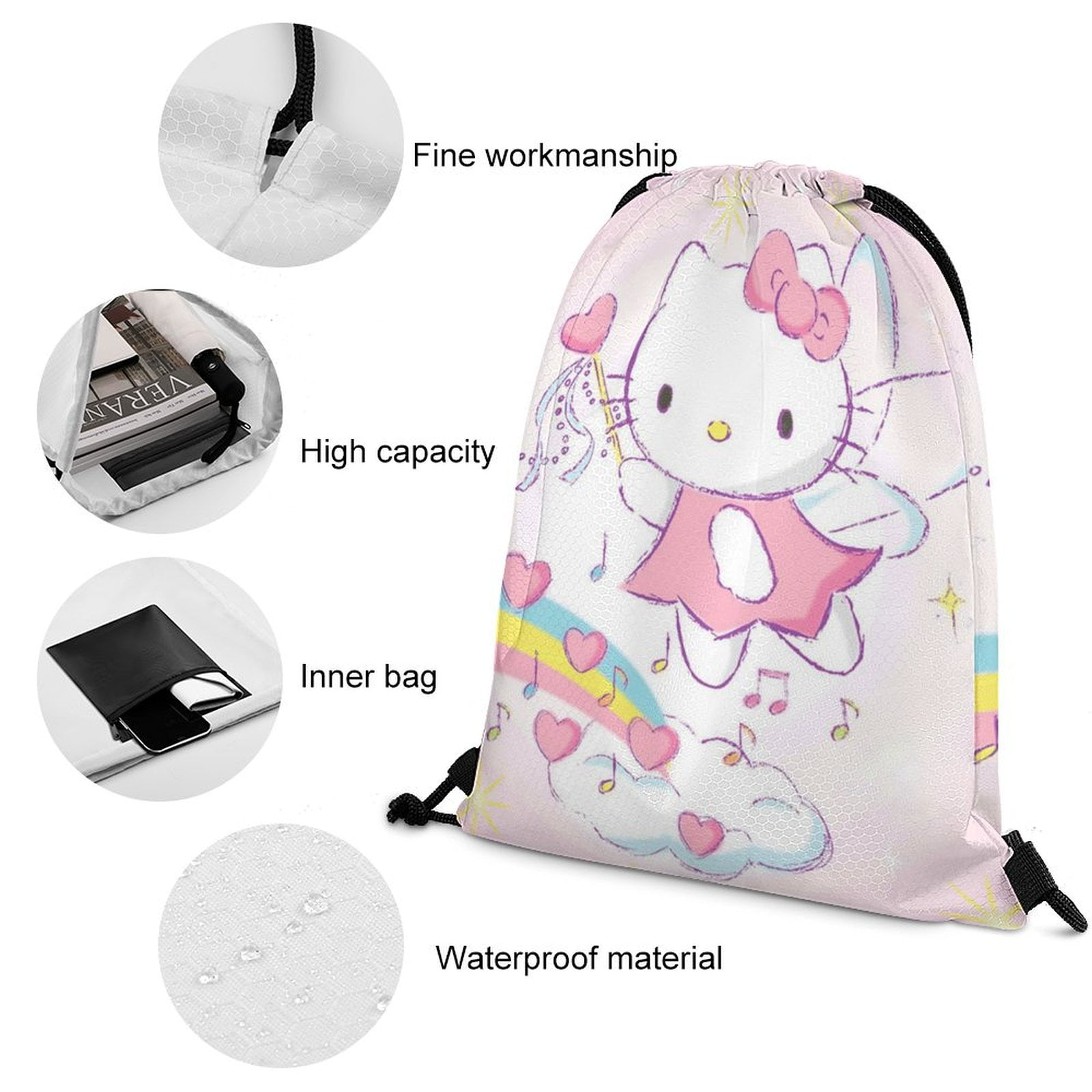 Hello Kitty Drawstring Backpack Water Resistant String Bag