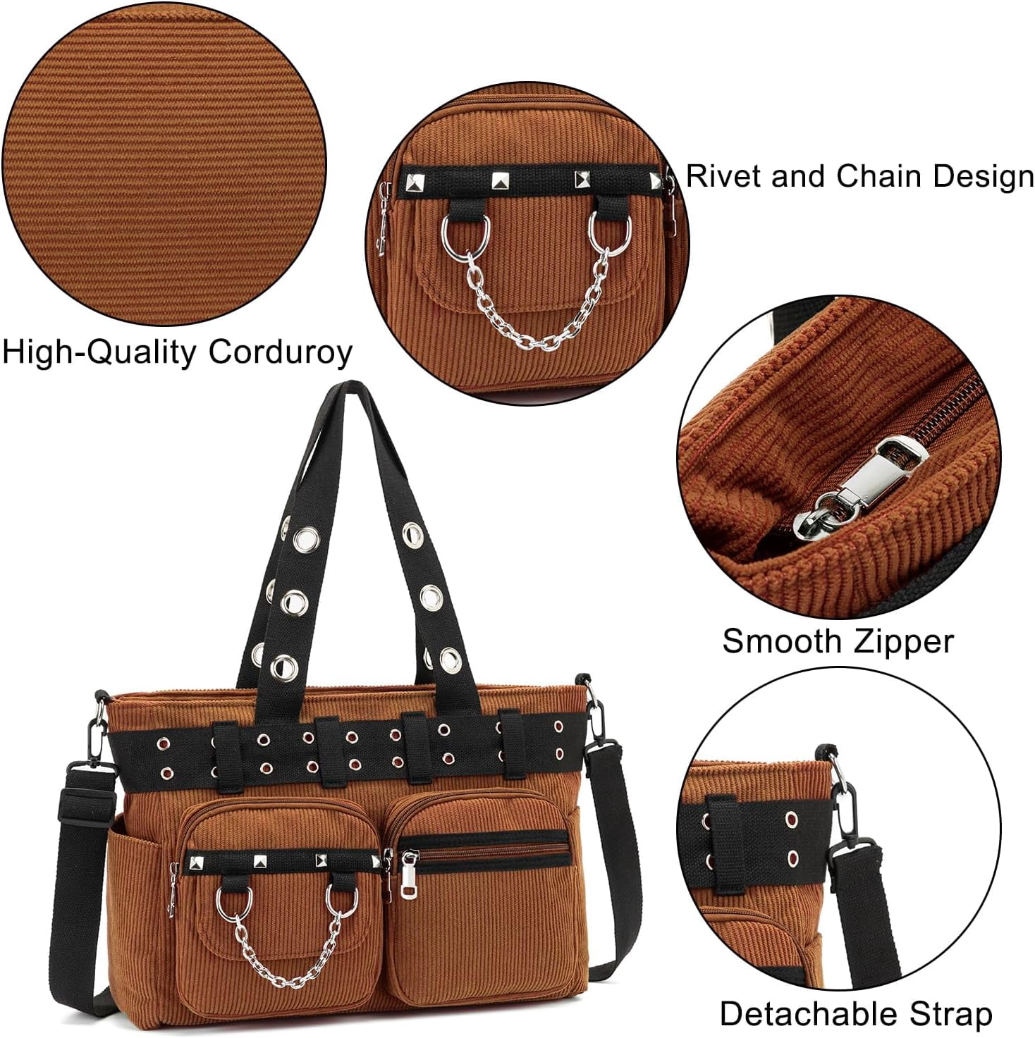 Corduroy Tote Bag Goth Bags for Women Large Gothic Goth Purse for College Work Office Travel