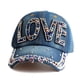 thumbnail image 1 of Gorra de béisbol de mezclilla lisa con bordado LOVE, 1 of 4