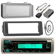 Kenwood KMRD378BT MP3/USB/AUX Stereo Receiver CD Player W/ Weathershield Cover - Bundle Combo With Dash Trim Kit + Handle Bar Controller for 98-2013 Harley Motorcycles + Enrock 22" Wired Antenna