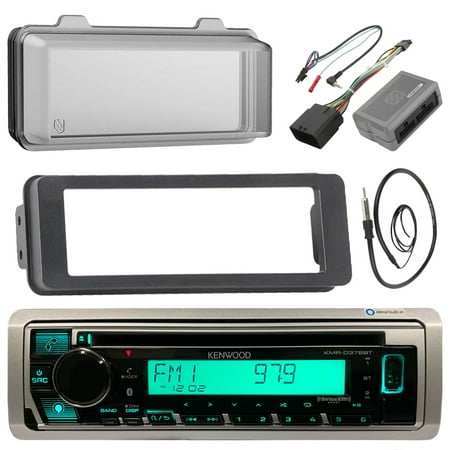 Kenwood KMRD378BT MP3/USB/AUX Stereo Receiver CD Player W/ Weathershield Cover - Bundle Combo With Dash Trim Kit + Handle Bar Controller for 98-2013 Harley Motorcycles + Enrock 22" Wired Antenna