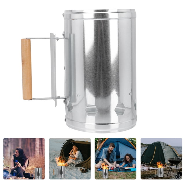 SHOWERORO 1Set Silver Chimney Starter for Camping and Grilling Events