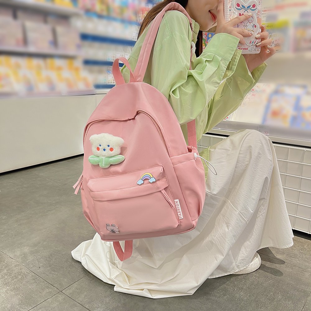 Petit Sac à Dos Pour Femme Léger Et Tendance - 2 Poches Zippées, Sac École Ou Sac à Main Rose/Noir/Blanc