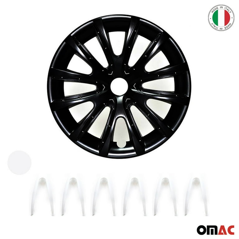 OMAC 16 Inch Wheel Cover Hubcaps for Mazda Black and White Set of 4 Wheel Rims Cover Auto Tire Replacement Exterior Hub Caps