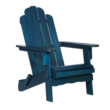 Outdoor Wood Patio Adirondack Chair with Wine Glass Holder - Navy Blue