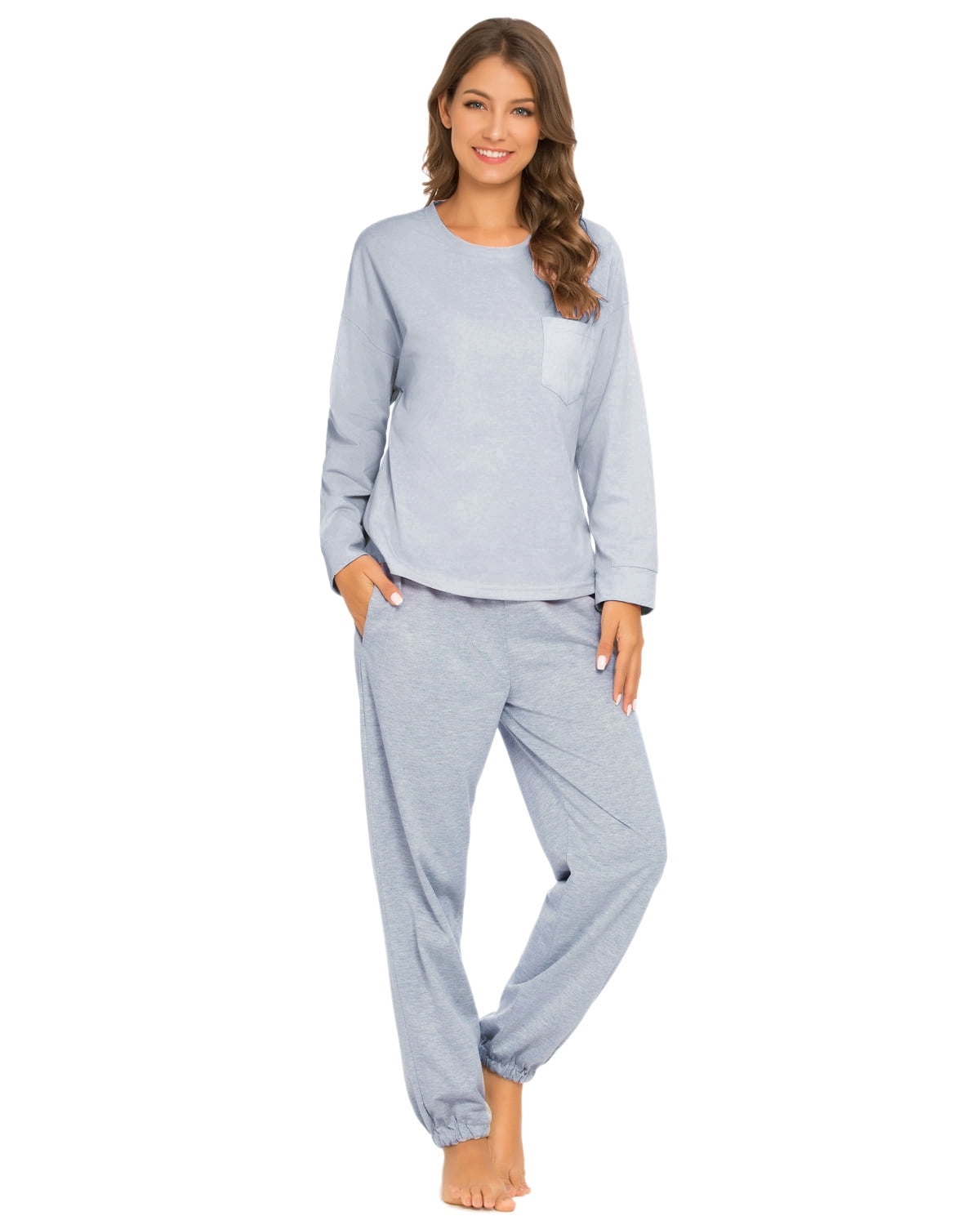 MintLimit Women's Solid Pajamas Sets Long Sleeve Tops and Jogging Pants ...