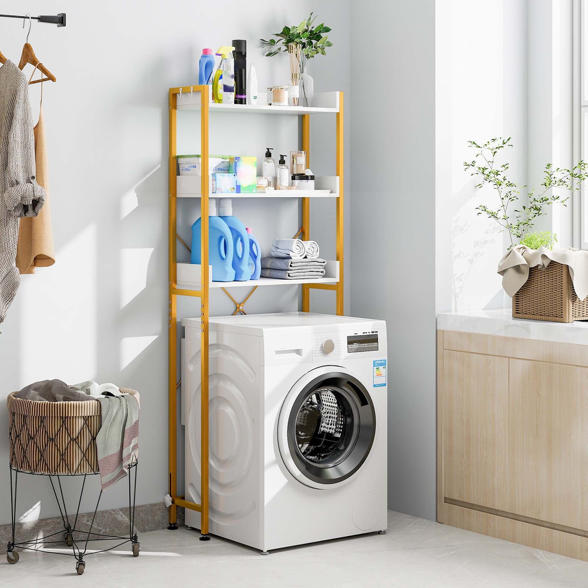 Costway 3Tier OverTheToilet Bathroom Shelf Metal Frame Space Saver Rack with 4 Hooks  (图5) Costway 3Tier OverTheToilet Bathroom Shelf Metal Frame Space Saver Rack with 4 Hooks  (图5)