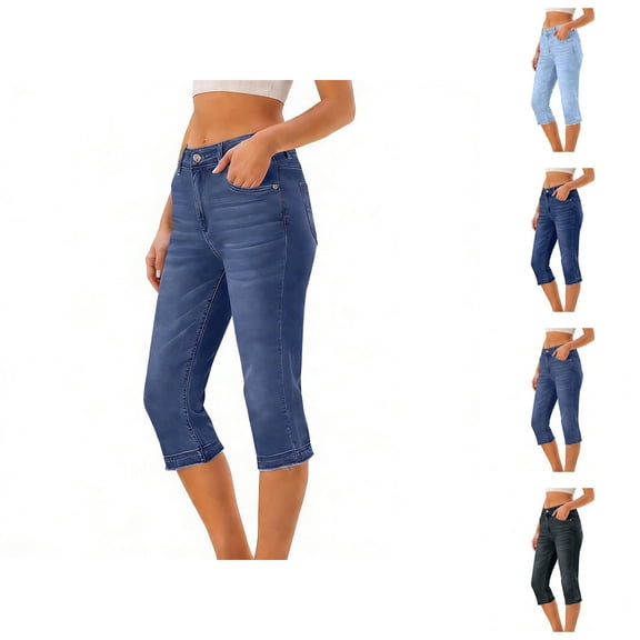 Capri Jeans for Women 2026 Trendy High Waisted Slim Fit Straight Leg Casual Denim Pants Cropped Trousers Streetwear