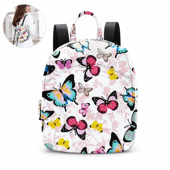 Butterfly Print Mini Backpack for Women, Cute Small Backpack Purse, Lightweight Fashion Daypack with Adjustable Straps for Travel & Everyday Use