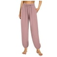 thumbnail image 1 of Pantalones de pijama de mujer de color liso, elásticos, con cintura elástica y efecto adelgazante - Ropa informal para casa con tejido arrugado y puños ajustables con cordón, 1 of 6
