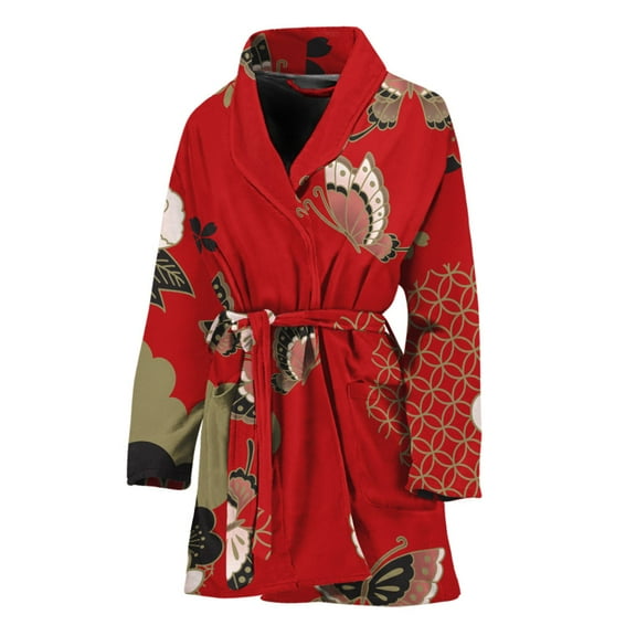 Japanese Flower Women Bathrobe One Size Univeral Fits, Floral Fashion Lightweight Plush Fleece Long Robe For Women