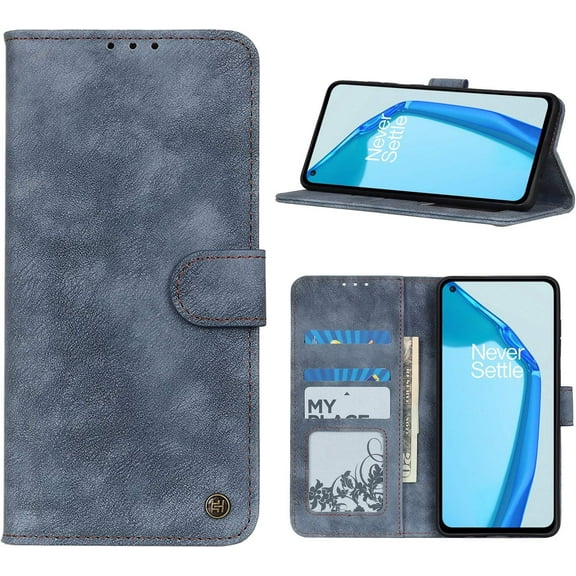 Case for OnePlus 9, Wallet Folio Flip PU Leather Magnetic Buckle Slim Back Cover Built-in Card Holder Slot and Stand for OnePlus 9 (Blue)