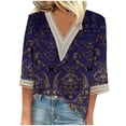 thumbnail image 2 of ZHUGeLI Fashion Women's Summer V-Neck 3/4 Sleeve Lace Print Casual T-shirt Blouse Up to 50% off Clearance, 2 of 5