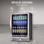 TITTLA 24 inch Beverage Refrigerator,190 Cans Beverage Cooler with metal Shelves,Under Counter Refrigerator,Silver