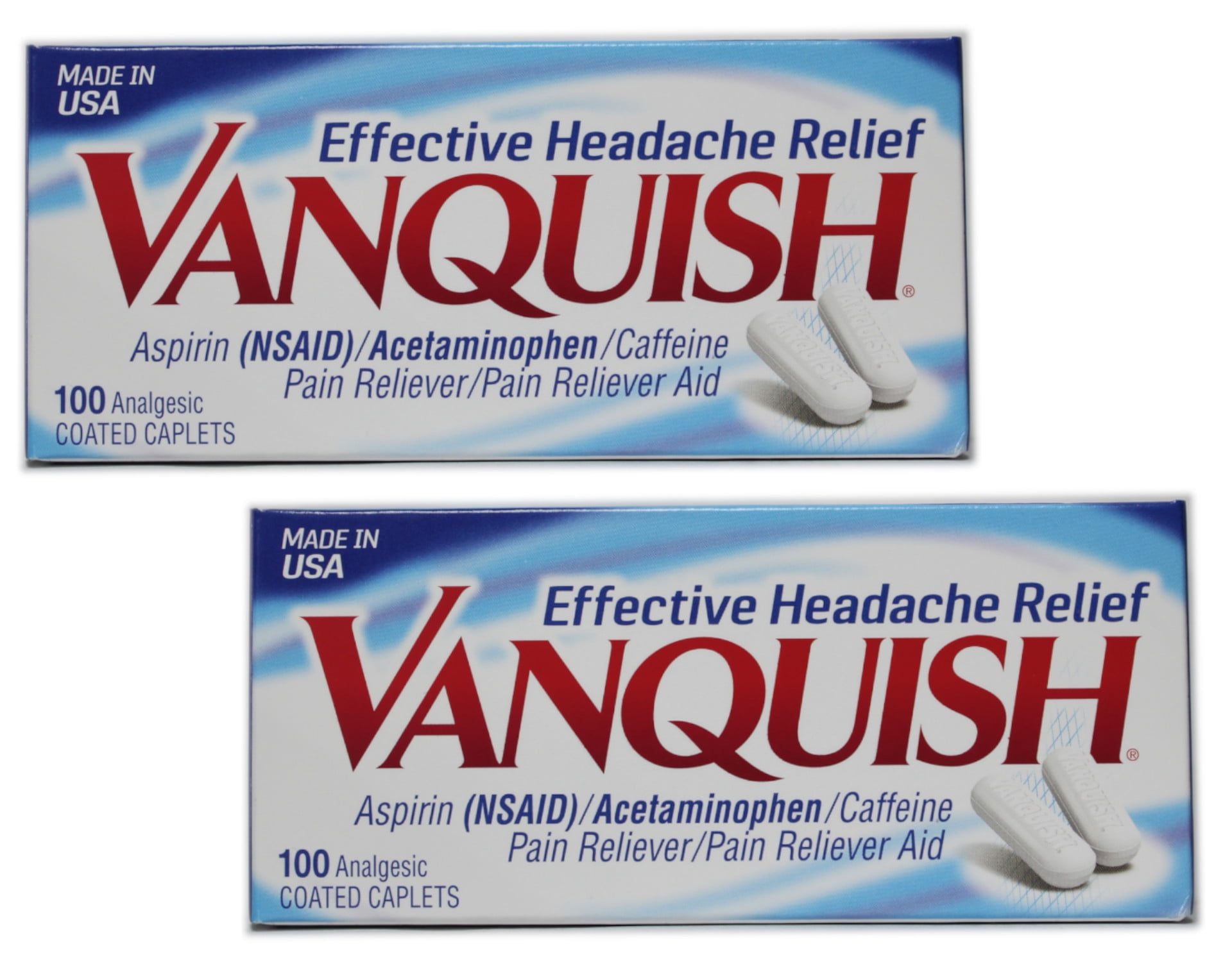 2 Pack - Vanquish Pain Reliever Effective Headache Relief, 100 Caplets Each