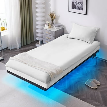 UBesGoo Floating Bed Frame Twin with USB Charging Station/LED Lights, 14'' Platform Bed Frame Heavy Duty Metal Bed Twin Size for Kids Teens & Adults, No Box Spring Needed,Black