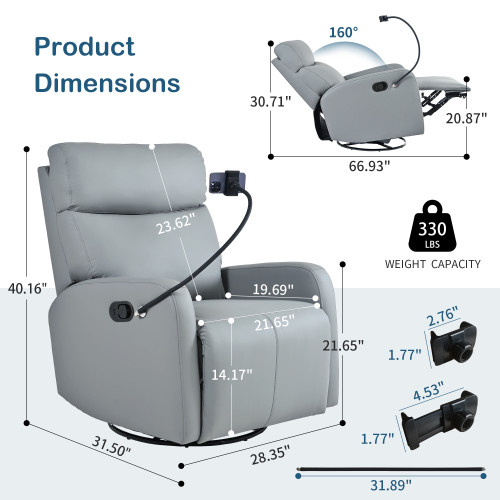MOONMISS Swivel Rocker Recliner Chair,360 Degree Nursery Rocking Chair for Bedroom,Living Room Chair Home Theater Seat,Phone Holder(Blue)