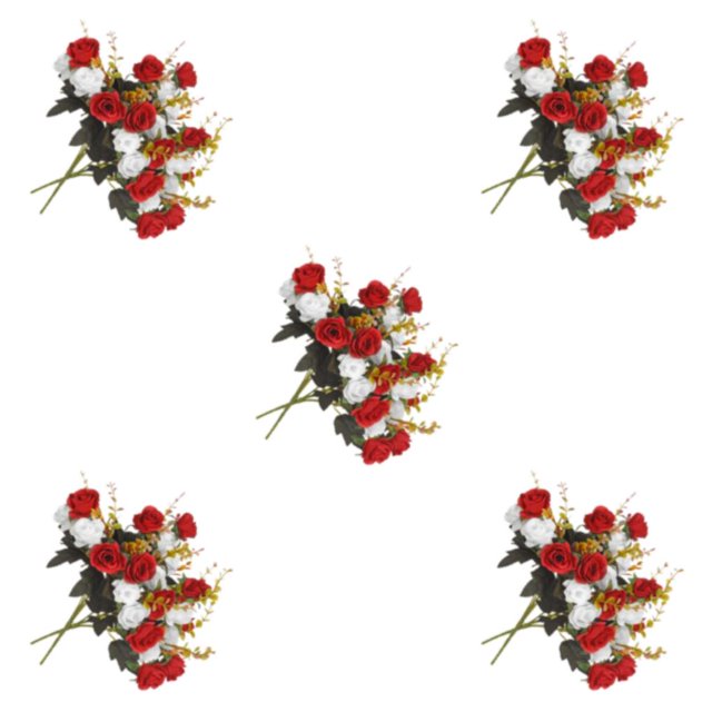 mmirethe 1/2/3/5 2x Fausses Roses Haute Plasticité Grand Gamme d'Applications Motif Tridimensionnel Multi-Couleur Rouge et Blanc 5 Pcs