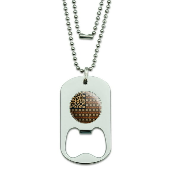 Steampunk American Flag with Gears Belts Chains Military Dog Tag Bottle Opener Pendant
