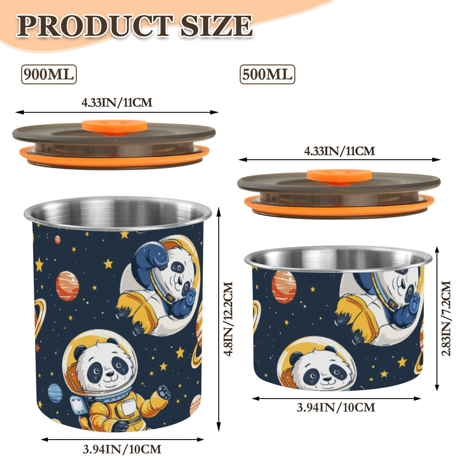 Astronaut Panda Planet Stars Airtight Coffee Bean Canister 30oz Food Storage Containers with Lids For Gournd, Tea, Sugar, Flour, Rice, Cereal, Candy Cookie Jar