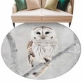 thumbnail image 2 of 5ft Washable Round Rug, Owl Non-Slip Circle Area Rug for Living Room Bedroom, Cute White Owl Perch On Tree Branch Snow Forest Indoor Floor Mat for Home Decor, 2 of 9