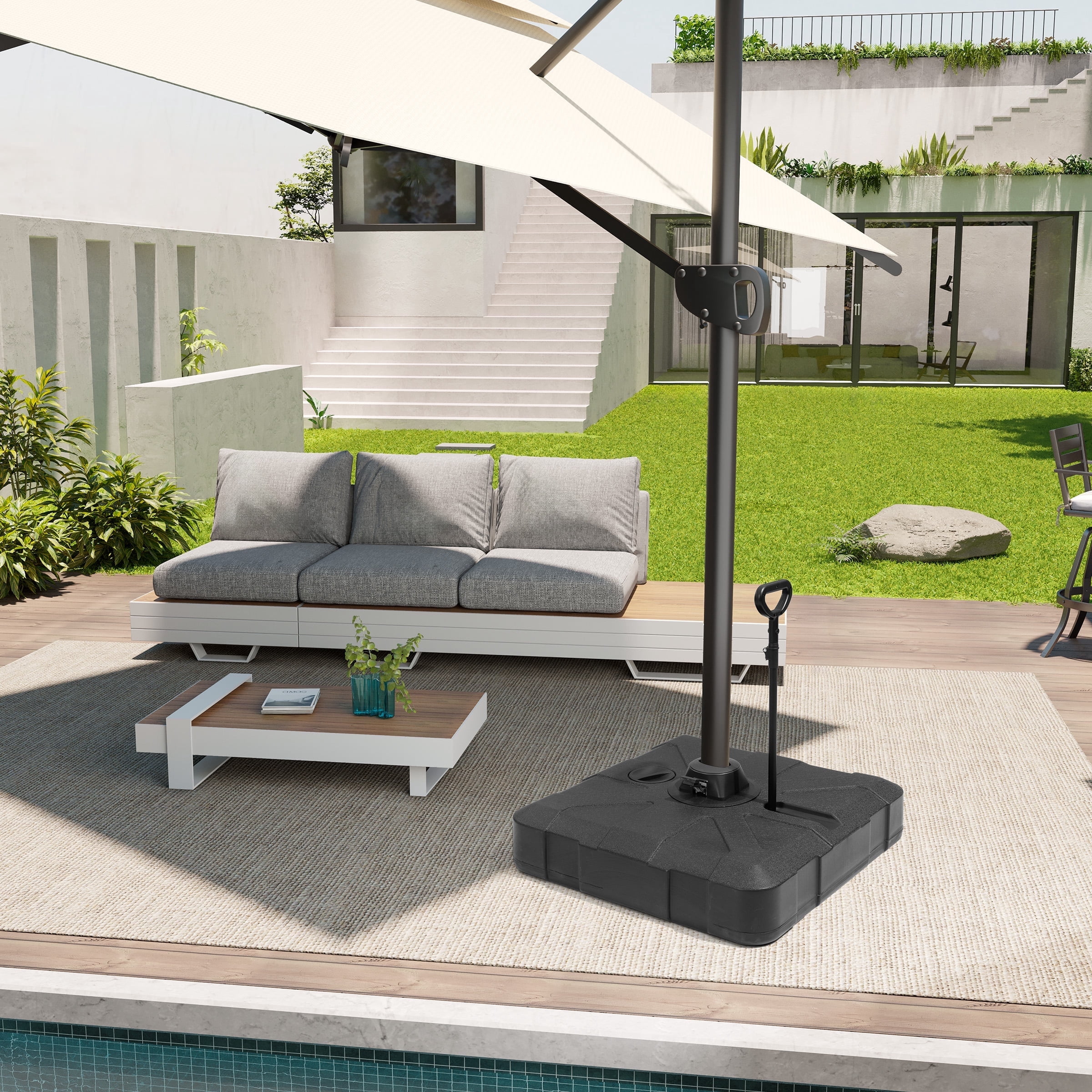 Pellebant Heavy Duty Fillable Patio Umbrella Base Stand with Wheels and Rod