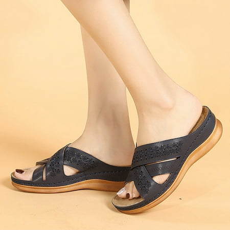 

Women Summer Slip-On Wedges Beach Open Toe Breathable Sandals Embroidery Shoes