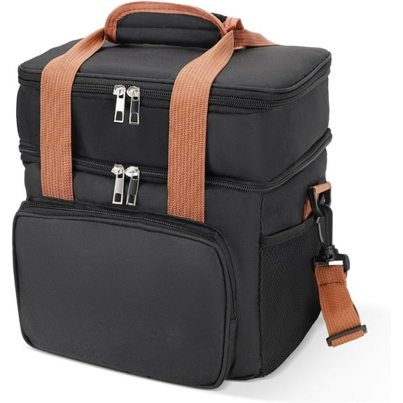 Double Insulated Lunch Bag Black Cooler Tote for Work Office Travel 12L