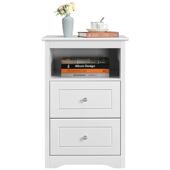 Yaheetech End Table Side Table with 2 Drawer and Cubby,White