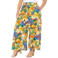 thumbnail image 2 of DARING DIVA Women's Plus Boho Floral Palazzo Trousers Pants 1X Yellow Orange, 2 of 6