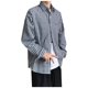 thumbnail image 3 of Blusa y camisa de manga larga con cuello vuelto para hombre, informal, con botones y bolsillos, camisa de manga larga a cuadros, camisa de lino para hombre, 3 of 5
