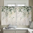 thumbnail image 4 of Sage Green Eucalyptus Semi Sheer Curtains 54 Inch Length 2 Panels Set, Country Leaf Plants Retro Beige Sheer Kitchen Curtain Privacy Voile Window Curtain for Living Room Bedroom Rod Pocket Drapes, 4 of 7