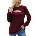thumbnail image 1 of Camiseta Sexy para mujer recortada manga larga linterna cuello redondo Camiseta de color sólido Otoñ Abanopi Rojo/XX-grande, 1 of 7