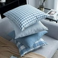 thumbnail image 3 of Farmhouse Throw Pillow Covers Set of 4, 18" x 18" Zipper Plaid Cotton Square Pillow Cases Striped Pillowcase Cushion Case for Sofa Bedroom Couch, Blue, 3 of 7