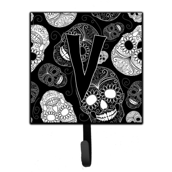 Letter V Day of the Dead Skulls Black Leash or Key Holder