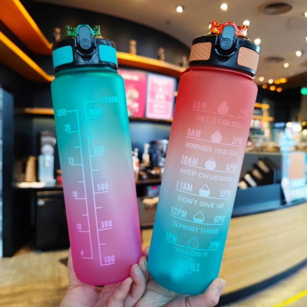 SJENERT 1000Ml Colorful Motivational Sports Water Bottle With Time Marker  Frosted Water Cup Outdoor Fitness Water Bottles Drinking Bottle(Orange)